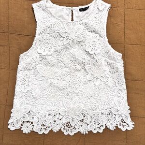 Topshop Embroidered White Lace Tank top Sz 4